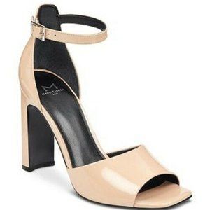 Marc Fisher Womens Harlin Sandals Beige Ankle Strap Peep Toe Block Heel 10 M New